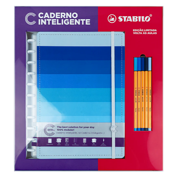 KIT CADERNO INTELIGENTE + STABILO SHADES OF BLUE