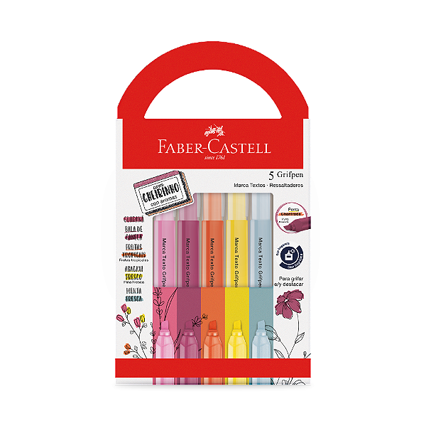 Marca Texto Grifpen com Cheirinho 5 cores Revigora e Energiza Faber Castell