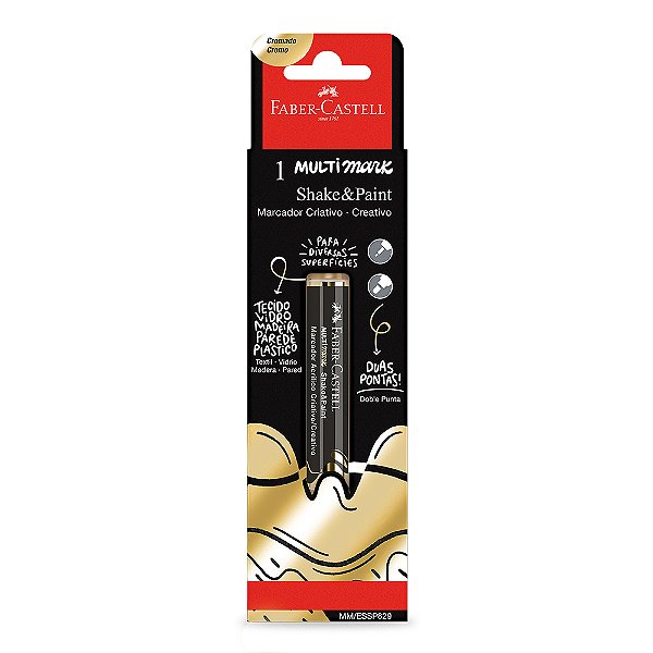 Marcador Multisuperfície Multimark Cromado Ouro Ponta Dupla Faber Castell