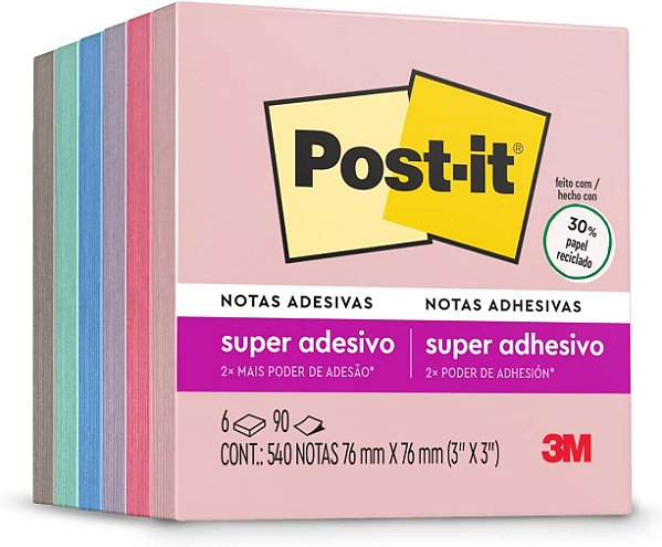 BLOCO POST-IT CUBO PAIXÃO POR VIAGEM 6 CORES 540 FOLHAS 3M