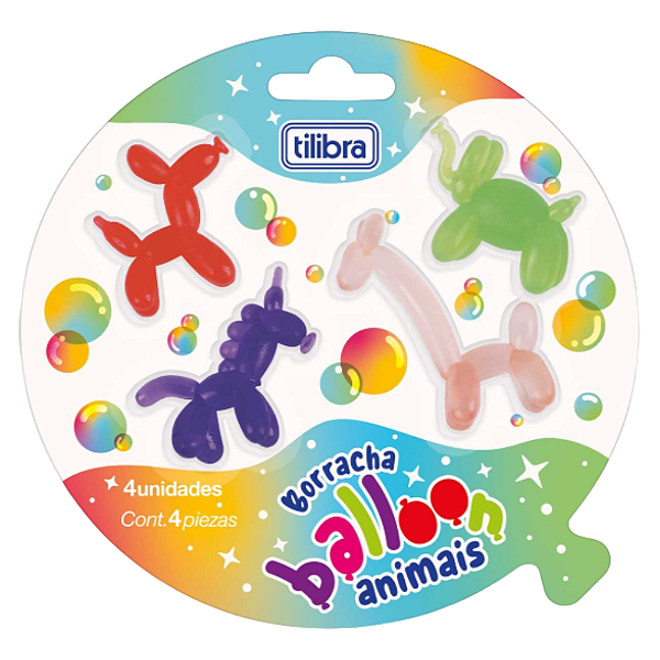 Borracha Balloon Animais c/4unid 390691 Tilibra