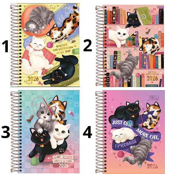 Agenda Espiral Purrfect Cats 2026 Tilibra 393835
