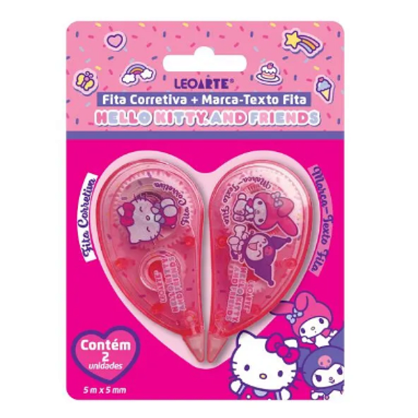 Fita Corretiva e Marca Texto em Fita Hello Kitty e Amigos Leonora