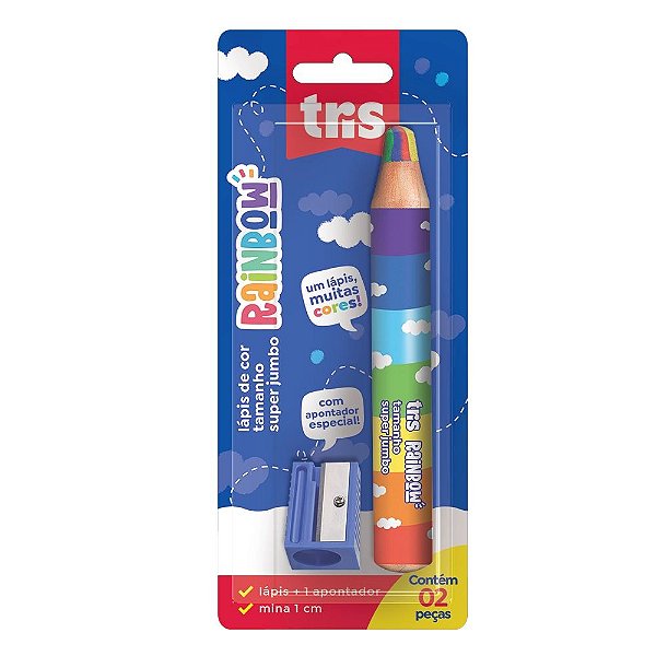 Lápis de Cor Rainbow Super Jumbo + Apontador Tris