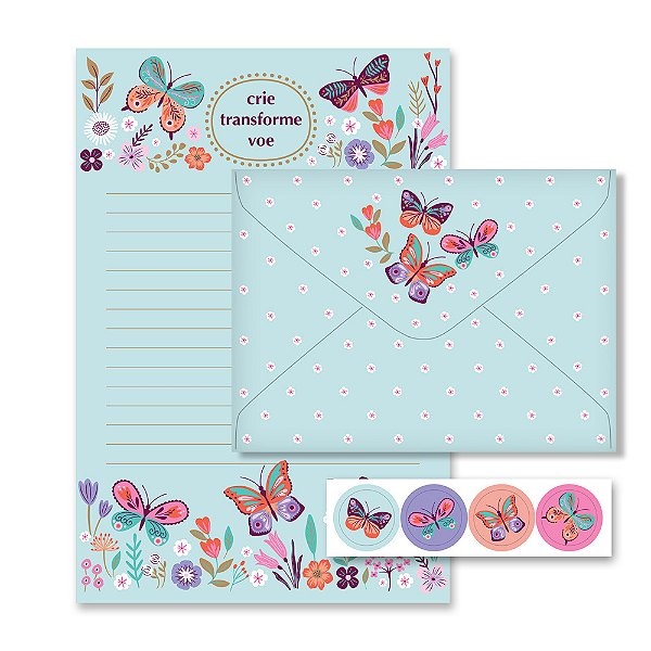 Papel de Carta Borboletas no Jardim Fina Idéia