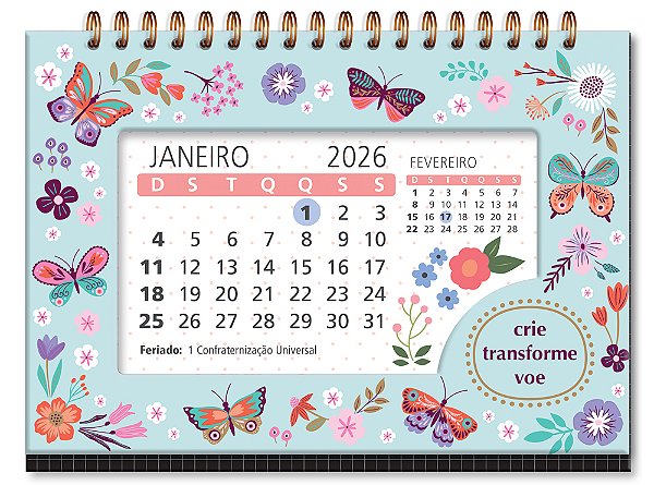 Calendário de Mesa 2026 Borboletas no Jardim Fina Idéia