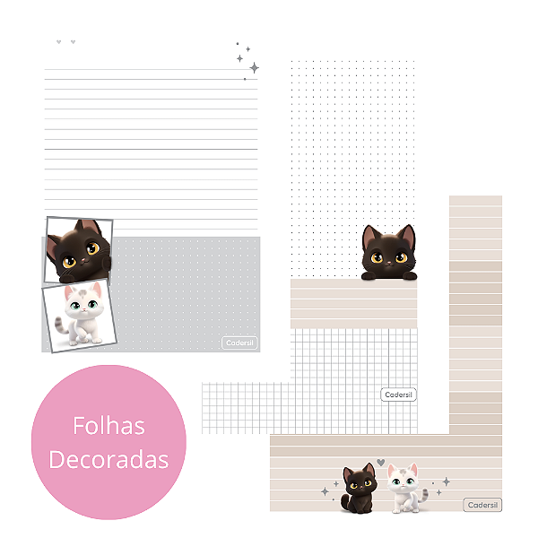 Refil Caderno Argolado Colegial 63g Cute Cat Cadersil