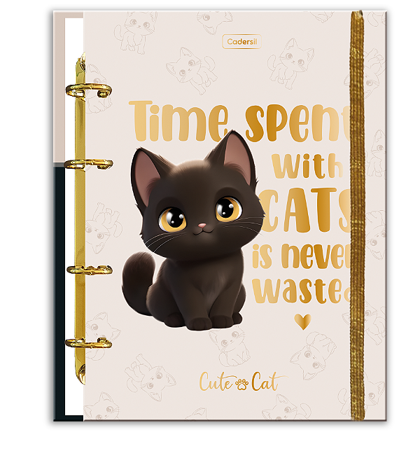 Caderno Argolado Colegial Multicapas Cute Cat Cadersil