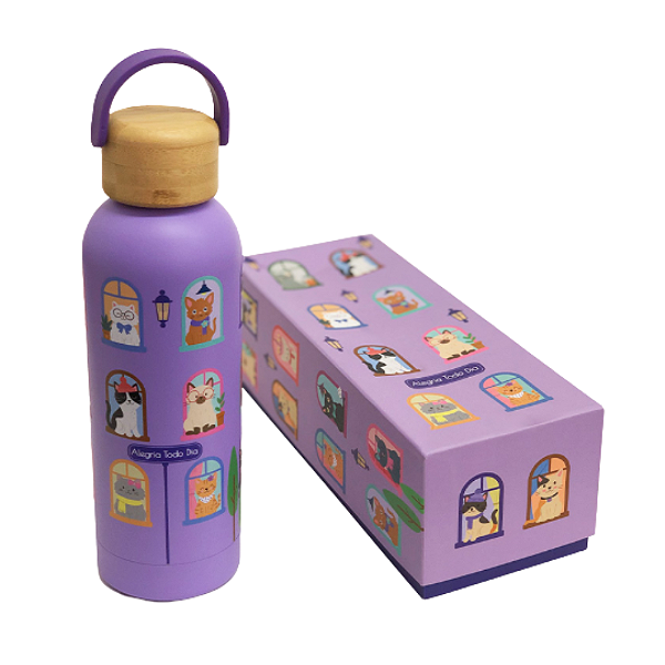 Garrafa Inox Térmica 500ml Gato na Janela Fina Idéia