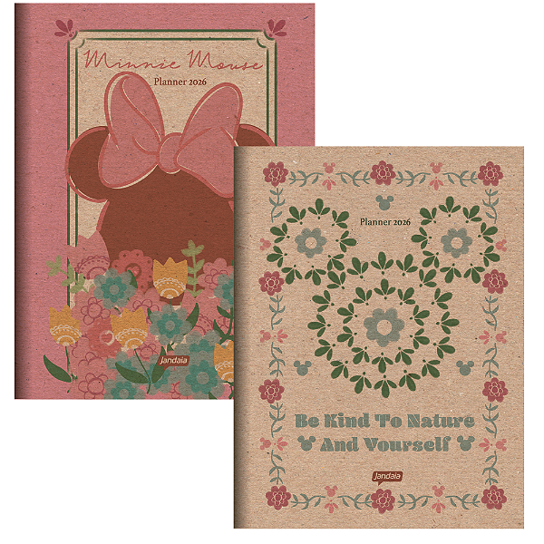 Planner Mensal Costurado 2026 Minnie e Mickey Jandaia