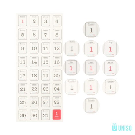 Adesivo Calendário Papel de Arroz Uniso