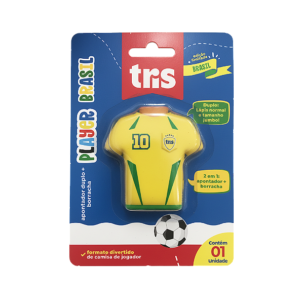 Apontador com borracha Player Brasil Jogador Tris