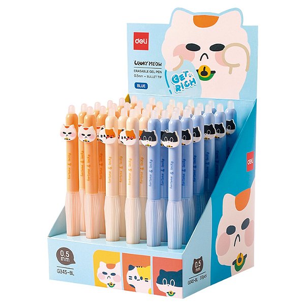 Caneta Gel Apagável Lucky Meow 0.5mm Azul Deli