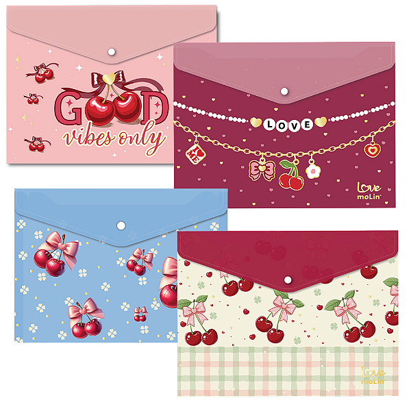 Pasta Envelope com Botão A5 Love My Cherry 40786 Molin