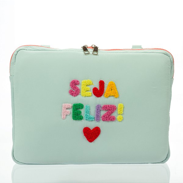 Case Para Notebook com Alça Seja Feliz Azul Floriê