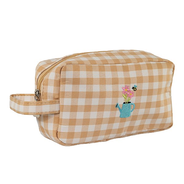 Necessaire Estojo Bege Xadrez Vasinho Floriê