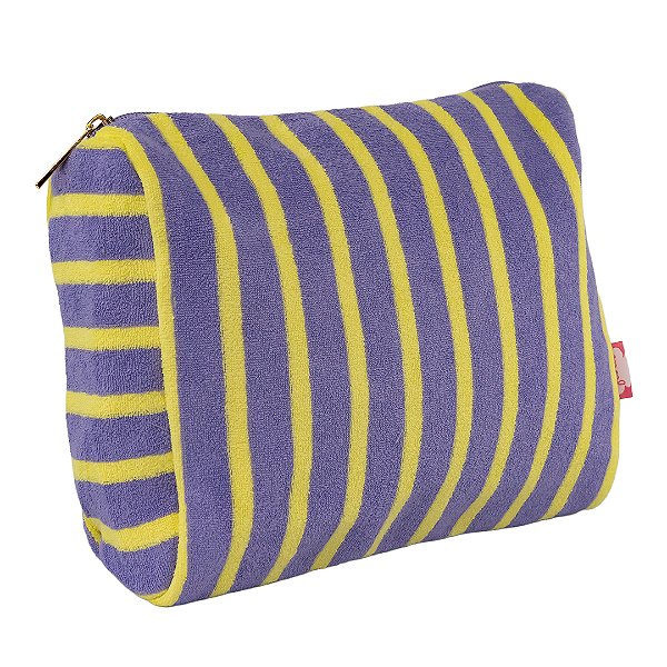 Necessaire Estojo Atoalhada Roxa e Amarela Listras Floriê