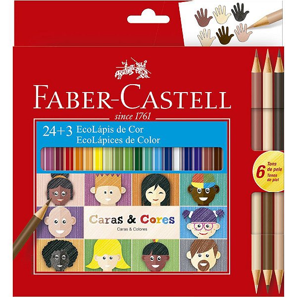 Lápis de Cor Faber-Castell Caras E Cores 24 Cores + 6 Tons de Pele