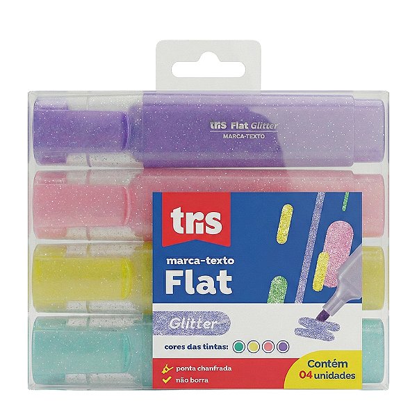 Marca Texto 4 Cores Flat Glitter Tris