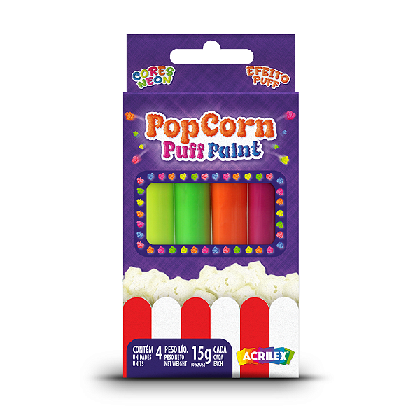 Tinta Popcorn Cola Colorida Puff 4 cores 15g Acrilex
