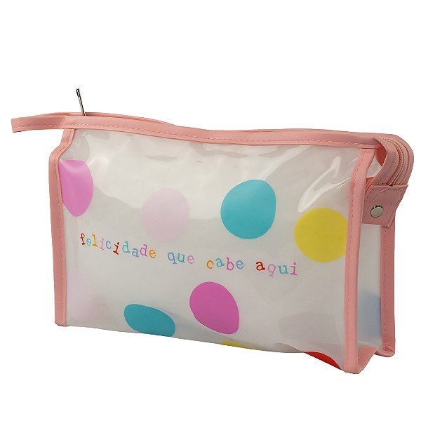 Necessaire Dia a Dia Transparente Rosa Floriê
