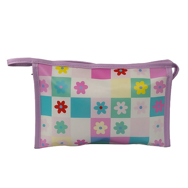 Necessaire Dia a Dia Transparente Roxa Floriê