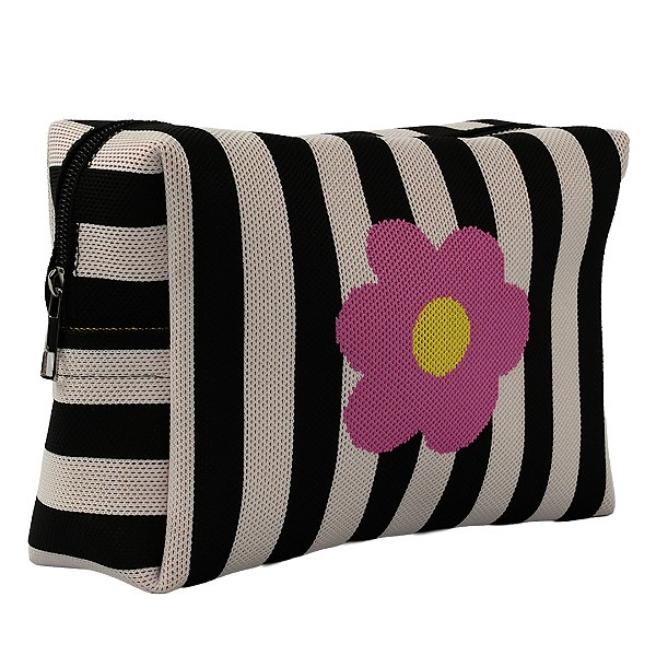 Necessaire Preta e Branca Trico Flor Floriê