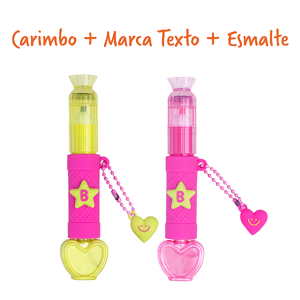 Marca Texto com Carimbo e Esmalte Trio Color Pop Brilhaê