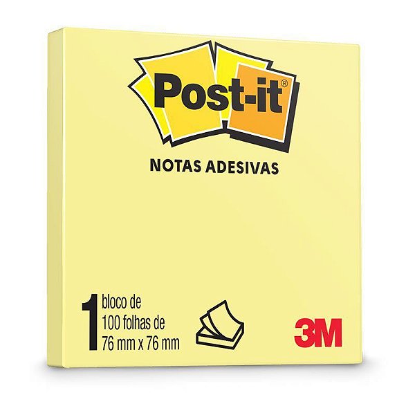 Bloco Adesivo Post-it 654 Amarelo 76x76mm 100 Folhas