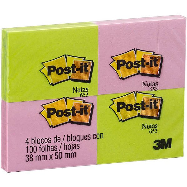 Bloco Adesivo Post-it 3M 2 cores 38x50mm c/4 blocos c/ 100 folhas