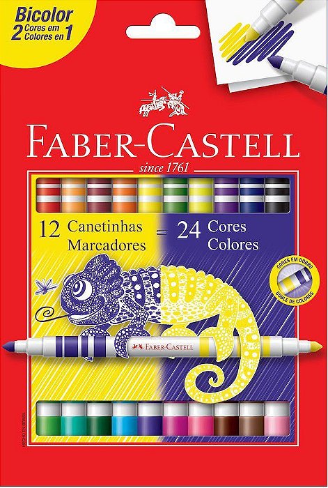 Caneta Hidrocor Faber-Castell Bicolor 12 canetinhas = 24 cores