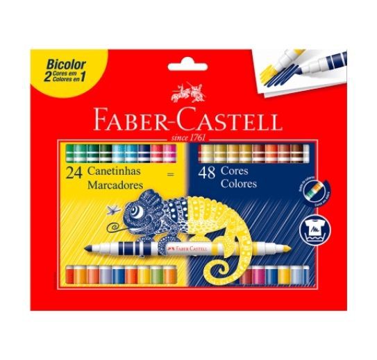 Caneta Hidrocor Faber-Castell Bicolor 24 canetinhas = 48 cores