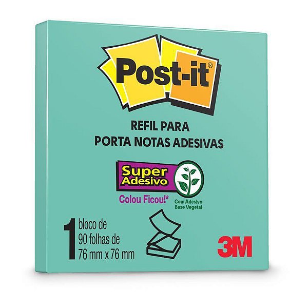 Bloco Adesivo Post-it 3M Azul Aqua 76x76mm 90 Folhas