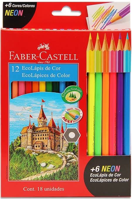 Lápis de Cor Faber-Castell 12 Cores + 6 cores Neon