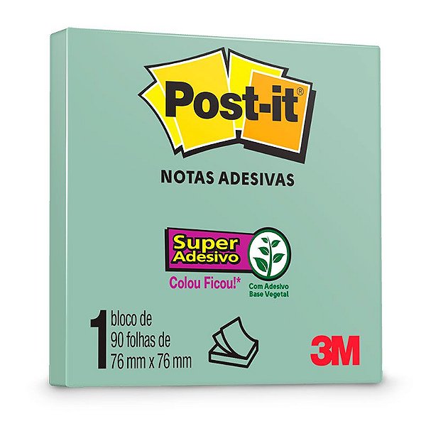 Bloco Adesivo Post-it 654 Menta 76x76mm 90 Folhas