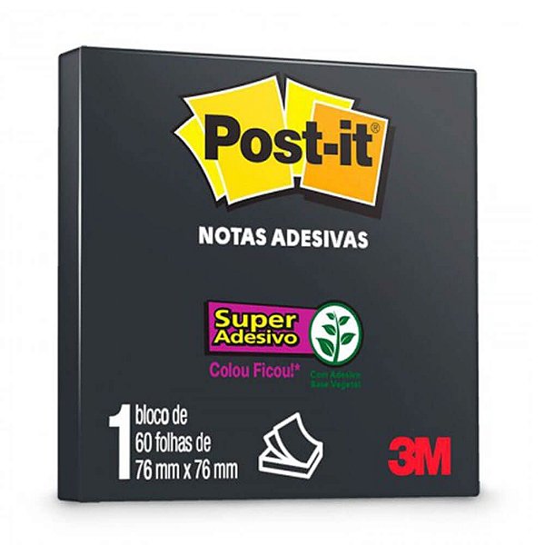 Bloco Adesivo Post-it 654 Preto 76x76mm 60 folhas 3M