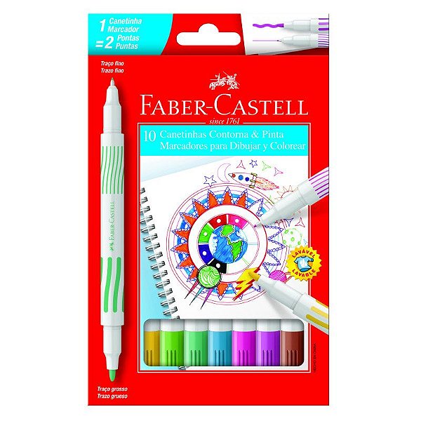 Canetinha Hidrocor Ponta Dupla 10 Cores Faber-Castell