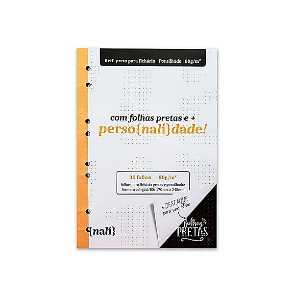Bloco P/ Fichário Preto Colegial/B5 Pontilhado Nalí