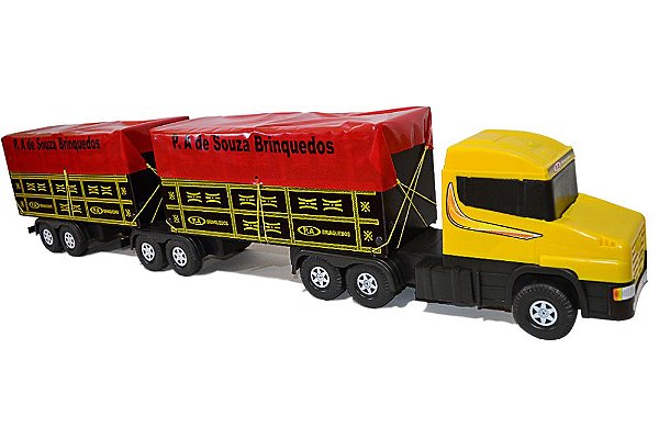 CAMINHAO CARRETA BAU DE BRINQUEDO GRANDE PLASTICO E MADEIRA 70CM - Sul  Atacado