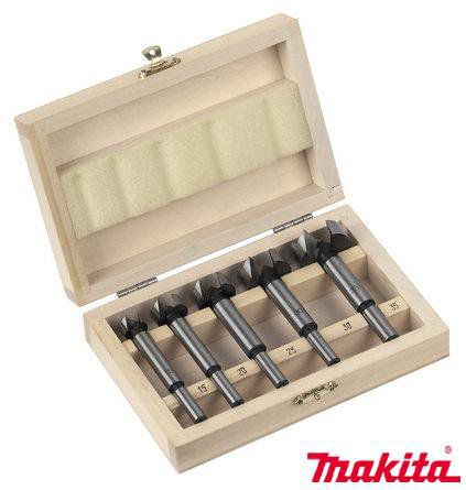 Broca Forstner 15-35mm Estojo de Madeira + 5 Peças - P-19875 - Makita