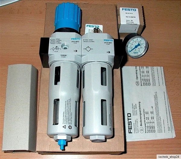 Conjunto Preparação de Ar Festo - Filtro Regulador De Ar  FRC 16 BAR 230 PSI MED - 1/2''  D-MIDI - OD51 - JOITEC