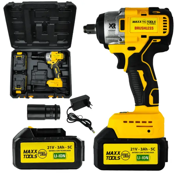 Chave de Impacto 1/2'' 12,5MM Brush 350NM MXT-7501 21V Bateria Com Carregador Com 2 Baterias Com Maleta - 0703750100 - Sigma Tools