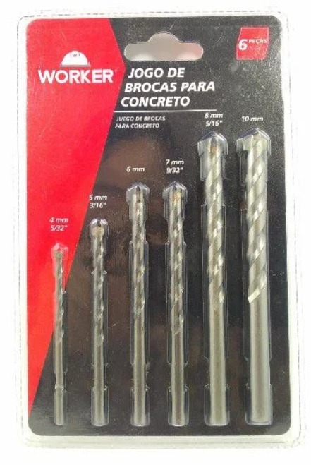 Broca Para Concreto 4-10MM Jogo Com 6 Peças - 443573 - WORKER