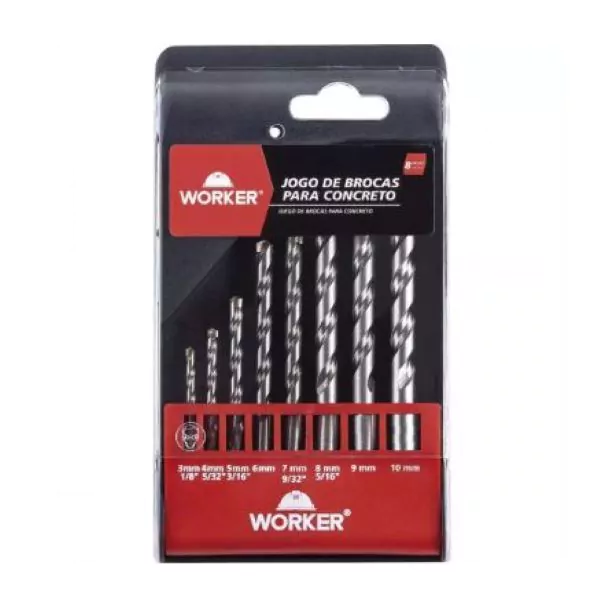 Broca Para Concreto 3-10MM Jogo com 8 Peças - 928348 - WORKER