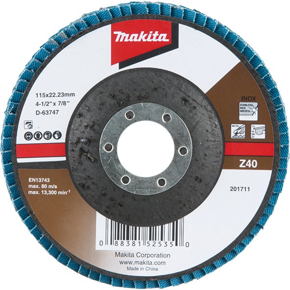 Disco Flap Lixa Lâmina 4" 1/2"x7/8" GR40 ZIRC - D-63747-10 MAKITA