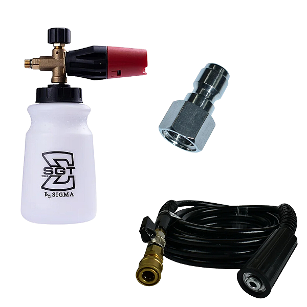 Kit - Mangueira Trama Nylon M2214 Engate Rápido 7 Metros - Canhão de Espuma Plus Snow FOAM SGT-9919 - Pino de Engate Rápido Femea 1/4" G2PF LAV AP - 0761050812 + 0701991900 + 0761035003 SIGMA TOOLS
