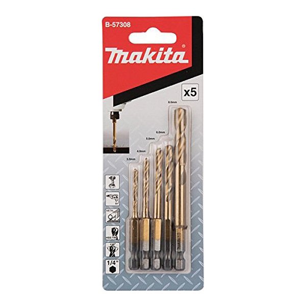 CONJUNTO DE BROCAS HSS-TIN SEXT. 1/4 C/5 PCS - MAKITA