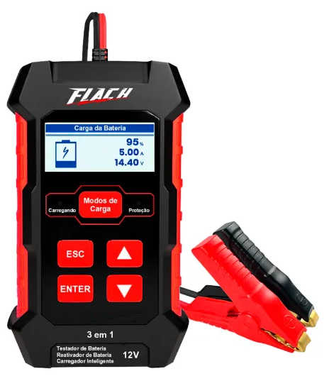 TESTADOR DE BATERIA COM CARREGADOR 5A  12V DIGITAL - FLACH