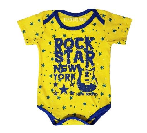 Body Bebê Amarelo Rock Star