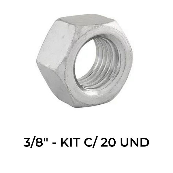 Porca Sextava de 3/8" - KIT com 20 Unidades